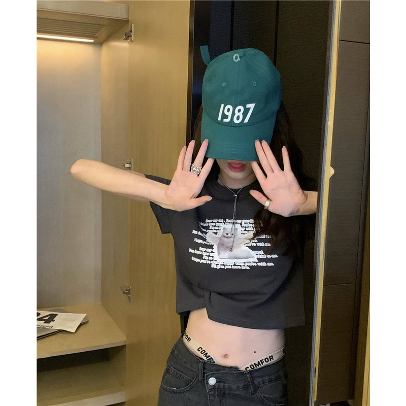 Áo Thun Tay Ngắn In Hình Mèo Phong Cách retro Dành Cho Nữ