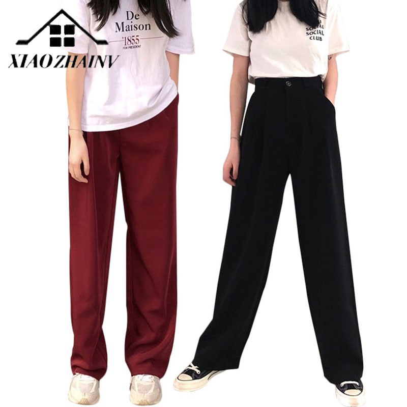 Quần ống rộng lưng cao theo phong cách retro Xiaozhainv | BigBuy360 - bigbuy360.vn