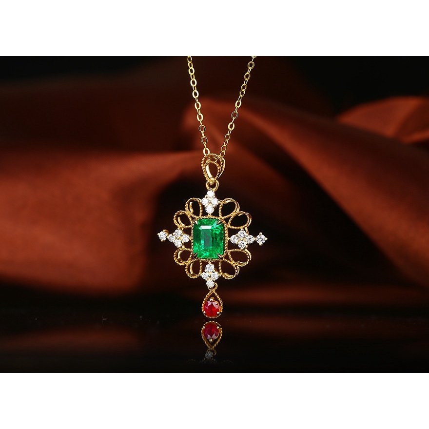 Mới Vòng cổ Mặt Ngọc Lục Bảo Tự Nhiên Vintage-JHS2-P