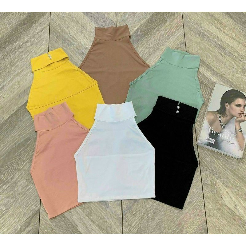 Áo yếm shop Tiến Linh đủ màu xanh, đen, trắng, nude, hồng, vàng, chất liệu vải borip siêu xinh co dãn tốt