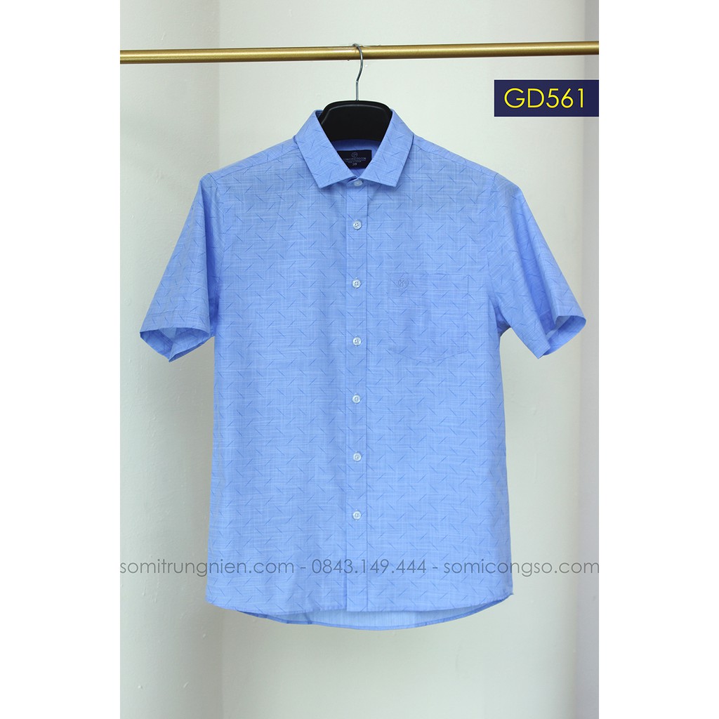 Áo Sơ Mi Nam Công Sở Trung Niên Thương Hiệu Anton Xanh Dương Ngắn Tay Họa Tiết In Chìm Vải Cotton - GD561 | BigBuy360 - bigbuy360.vn