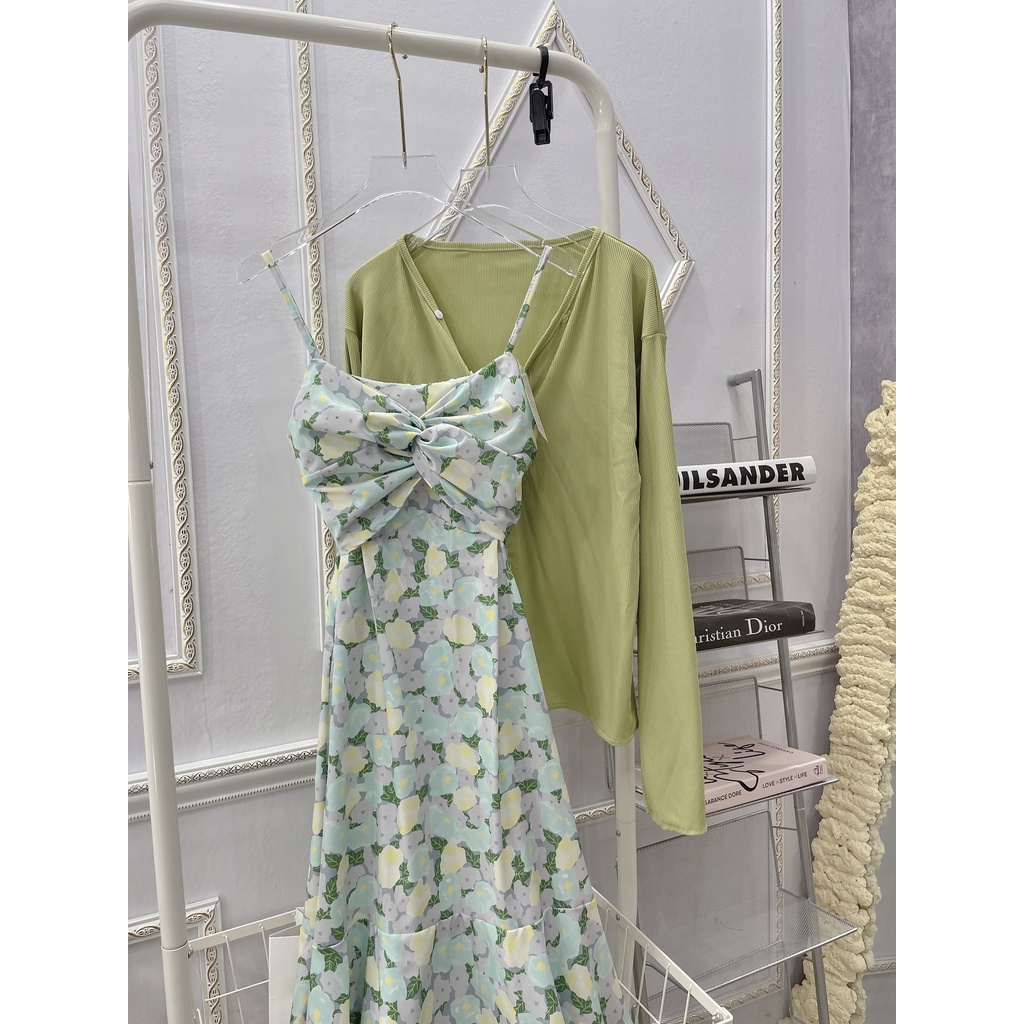 Set váy hay dây dáng đuôi cá kèm áo khoác cardigan mặc ngoài - SENA STUDIO