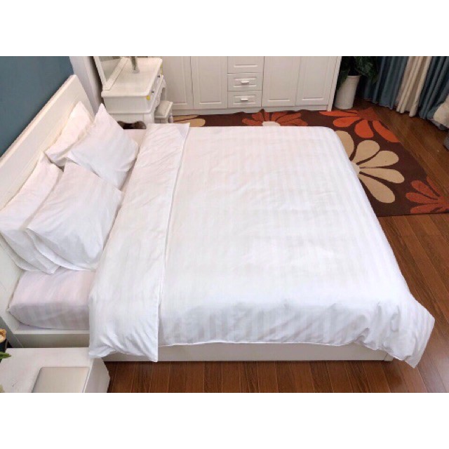 SET chăn ga gối cotton Poly khách sạn 4 mùa - Có sọc và không sọc - KT 2m2x2m