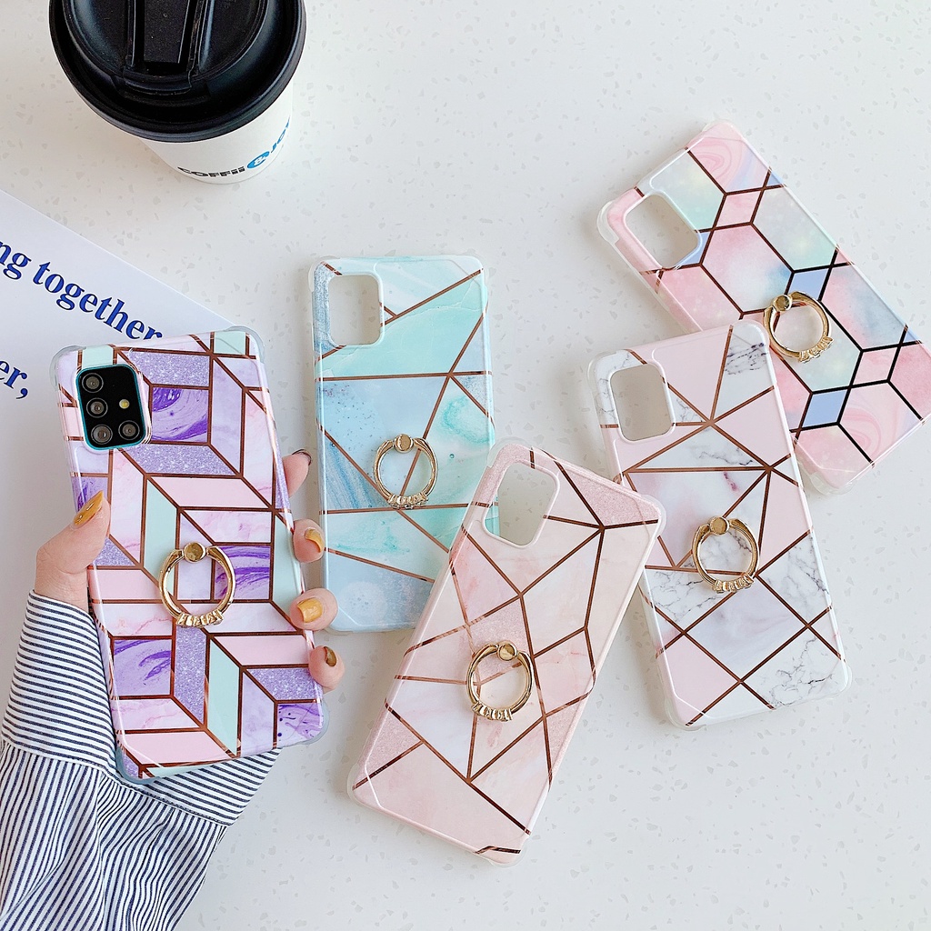 Ốp điện thoại họa tiết vân đá cẩm thạch hình học có nhẫn đỡ cho Samsung Galaxy S20 FE S20 Ultra S21 Plus S10