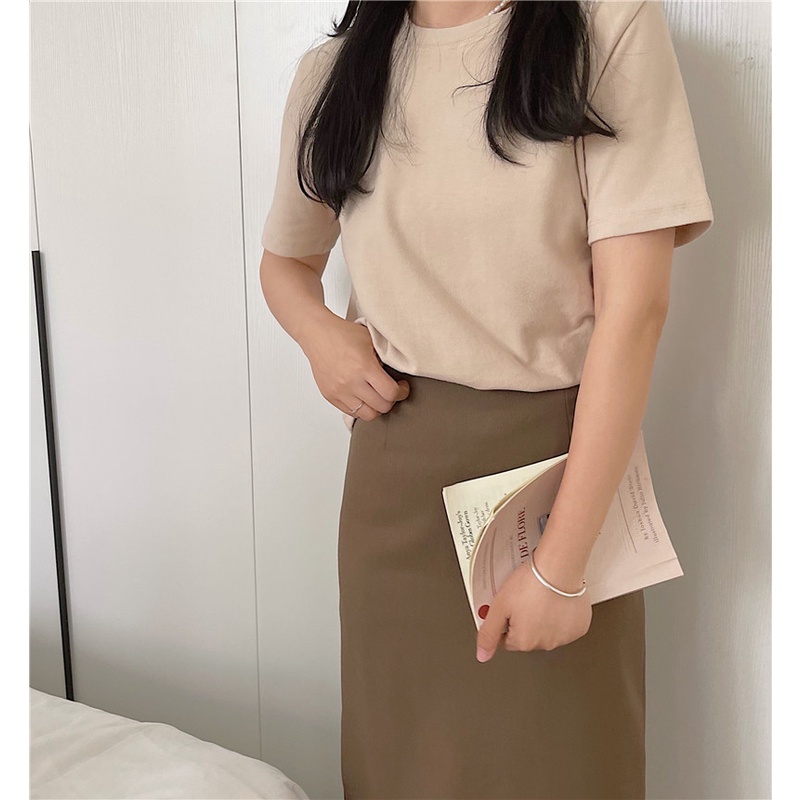 Áo thun nữ phom rộng LENOGI áo thun trơn cổ tròn basic 100% cotton cao cấp