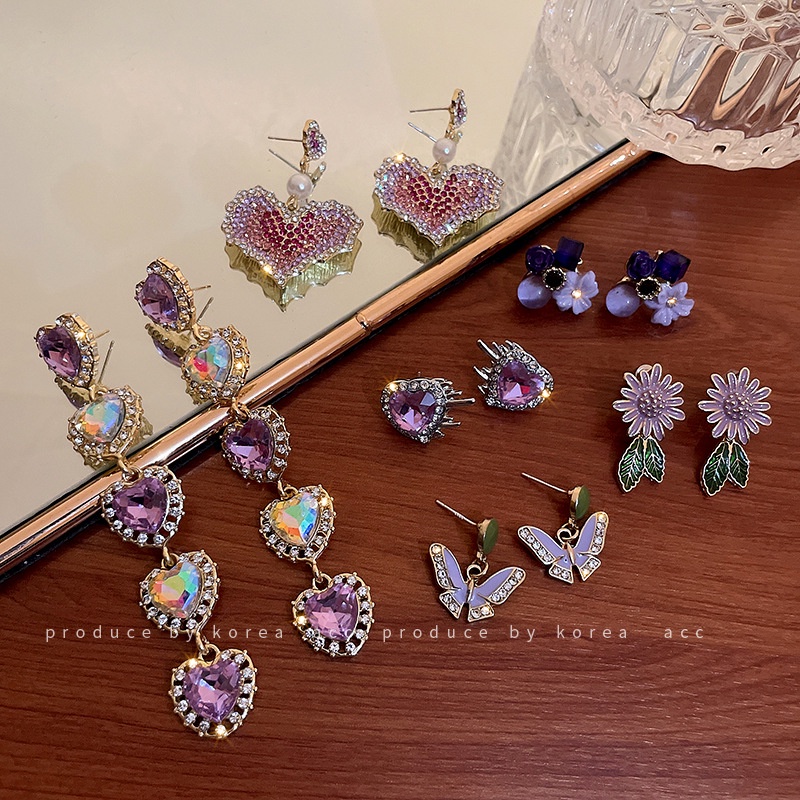 Khuyên Tai Hình Trái Tim Đính Ngọc Trai Kim Cương Nhân Tạo Phong Cách Hàn Quốc Cá Tính Hàng Mới