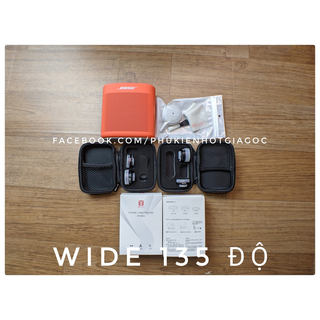 Bộ combo lens ssky chụp ảnh kẹp góc rộng Wide 135 , Fisheye 180 , Macro 20x cho điện thoại Iphone , Samsung, Pixel