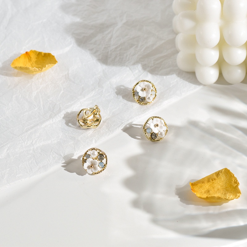Khuyên tai kẹp không bấm lỗ chốt cố định K078 bằng hợp kim mạ vàng hình tròn bông hoa dáng ngắn Leous Accessories