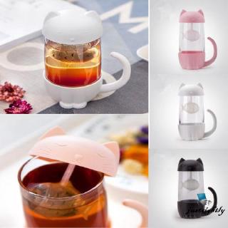 Ly thủy tinh có lưới lọc trà hình mèo dễ thương