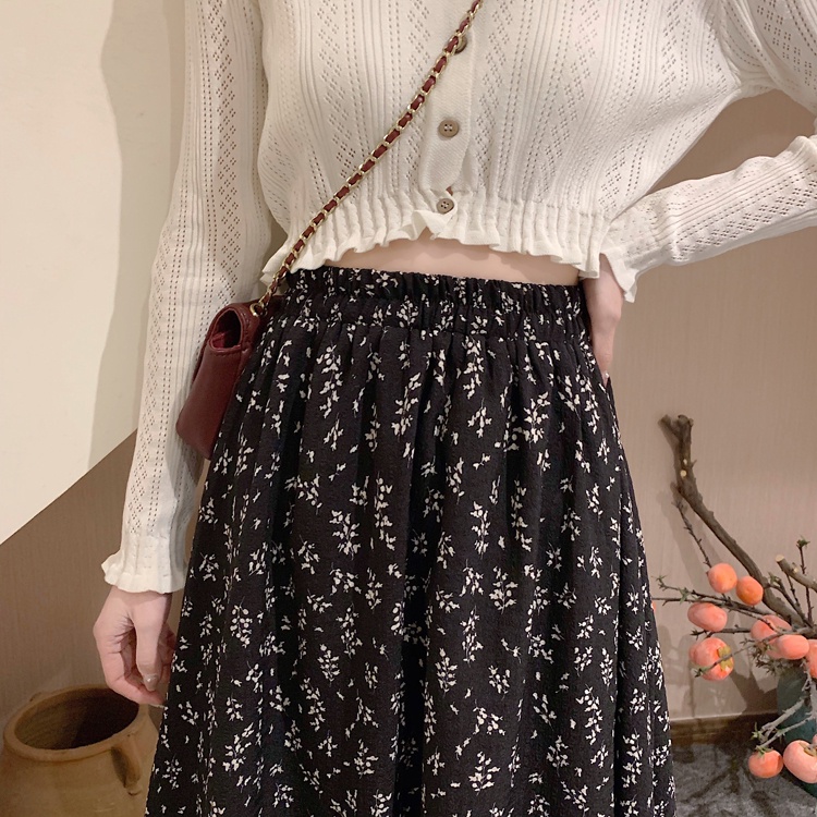 Chân váy maxi XIAOZHAINV lưng cao dáng rộng in hoa kiểu Hàn Quốc thời trang cho nữ