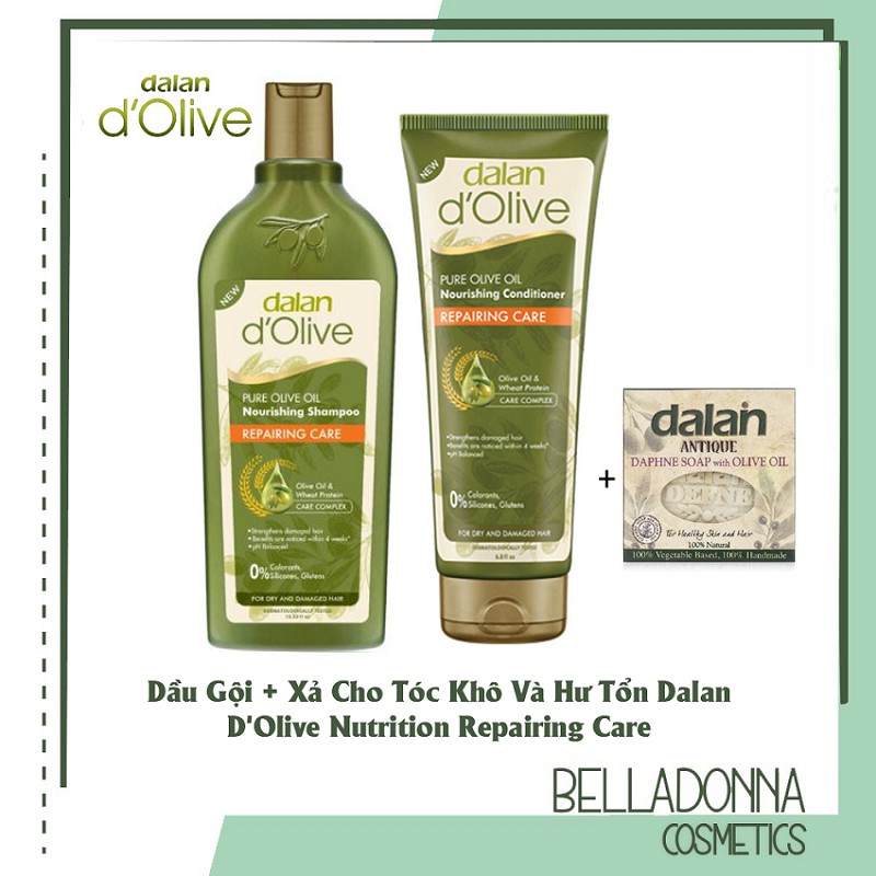 Bộ dầu gội dầu xả Oliu cho tóc khô, hư tổn Dalan D'Olive Repairing Care Tặng Xà phòng Thụy Hương &amp; dầu Olive DALAN 150g