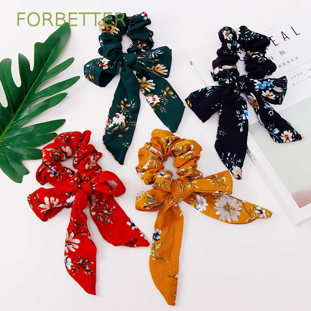 FORBETTER Fashion Women Floral Dot Chiffon Hair Ropes