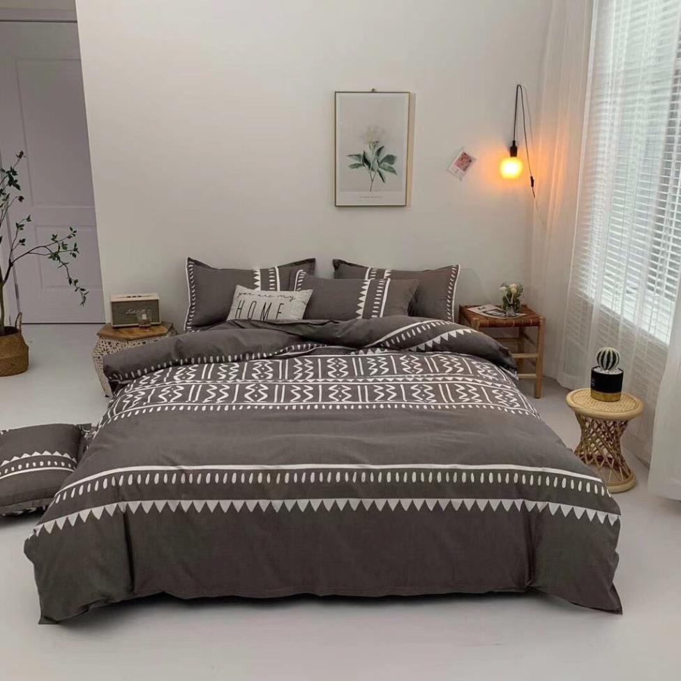 Trọn Bộ 4 Món Chăn Ga Gối Mền Cotton Poly. Thương Hiệu Evily Mẫu HOẠ TIẾT PHỐI XÁM sang trọng,sang chảnh - EvilyDecor