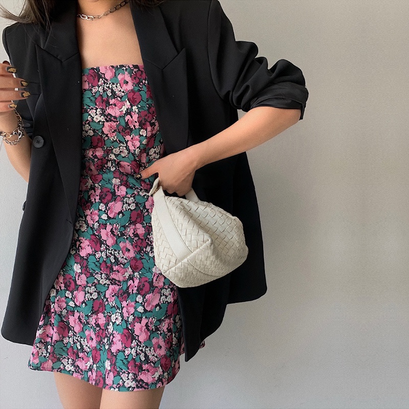 Đầm Cổ Vuông Màu Đen Trơn Phong Cách Hàn Quốc Thời Trang Mùa Hè Cho Nữ