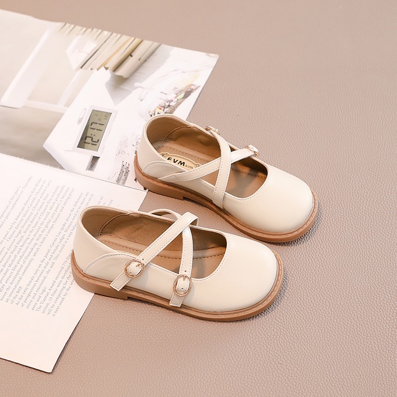 Giày búp bê quai chéo kiểu dáng vintage chất mềm êm bé gái