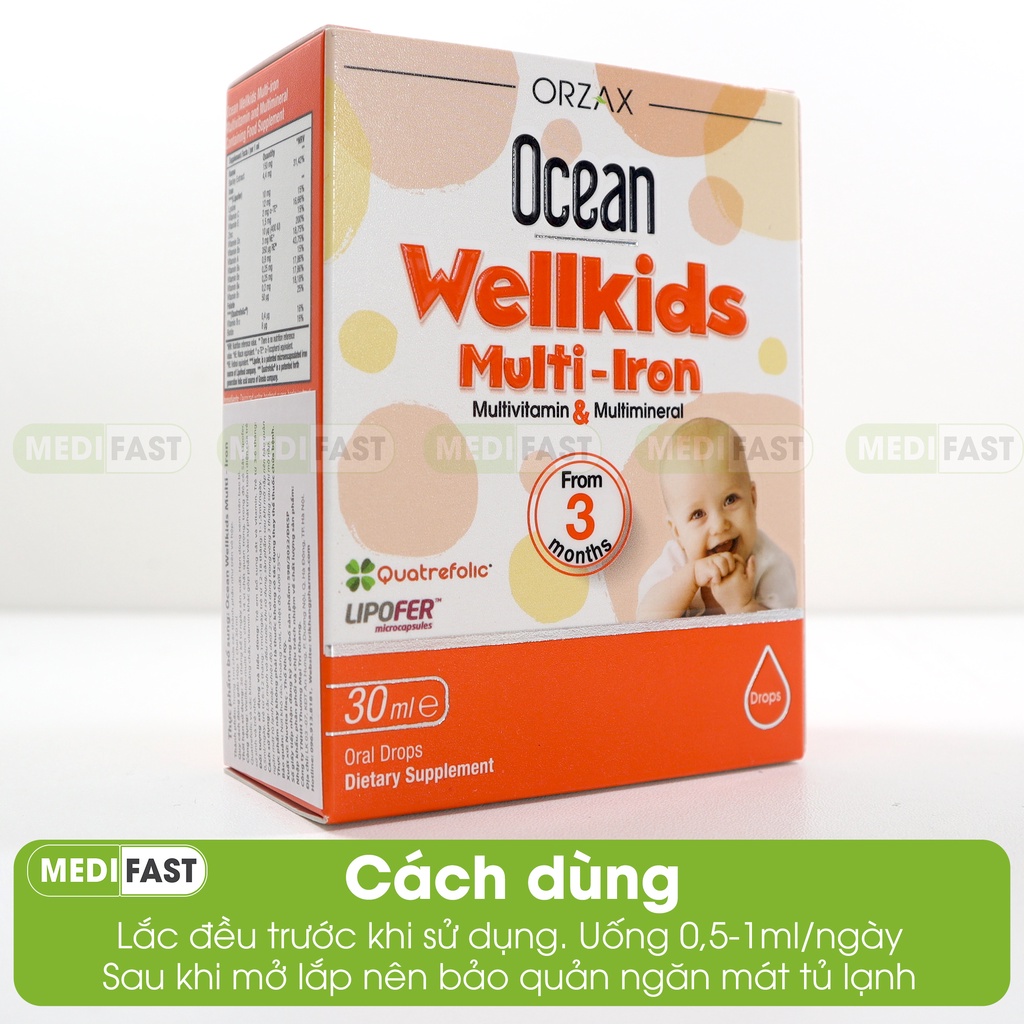 Bổ sung Vitamin cho bé Ocean Wellkids Iron - vitamin tổng hợp tăng cường hệ miễn dịch trẻ nhỏ - Chai 30ml