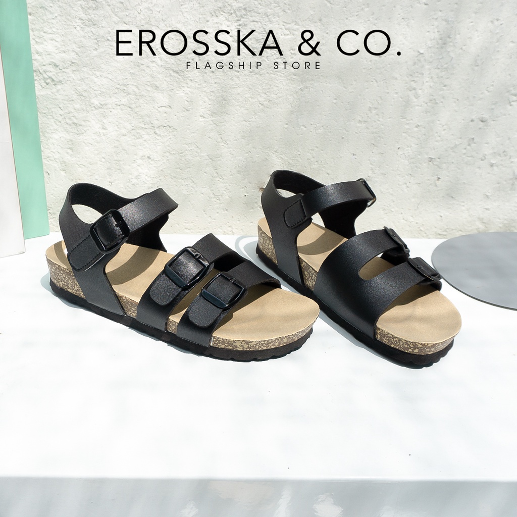 [Mã FAMARAL1 giảm 10K đơn từ 50K] Erosska - Giày sandal đế trấu quai ngang 2 khoá màu đen - DT006