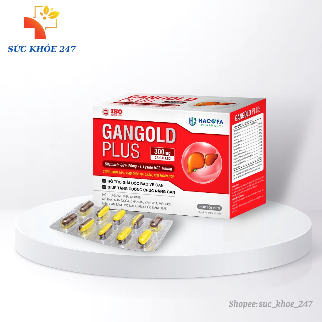 GANGOLD PLUS - Giúp Giải Độc Bảo Vệ Gan, Giảm Triệu Chứng Mề Đay, Mẩn Ngứa, Gan Nhiễm Mỡ, Vàng Da, Chán Ăn Hộp 100 Viên