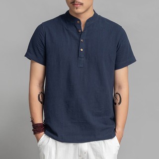 Áo Sơ Mi Đũi Linen Cộc Tay TNC Nam,Cổ Tàu Vải mát Form chuẩn