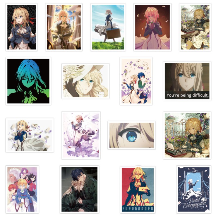 Sticker Anime Violet Evergarden combo 50 cái chống nước dán laptop, vali, mũ bảo hiểm,... in hình anime chibi cute