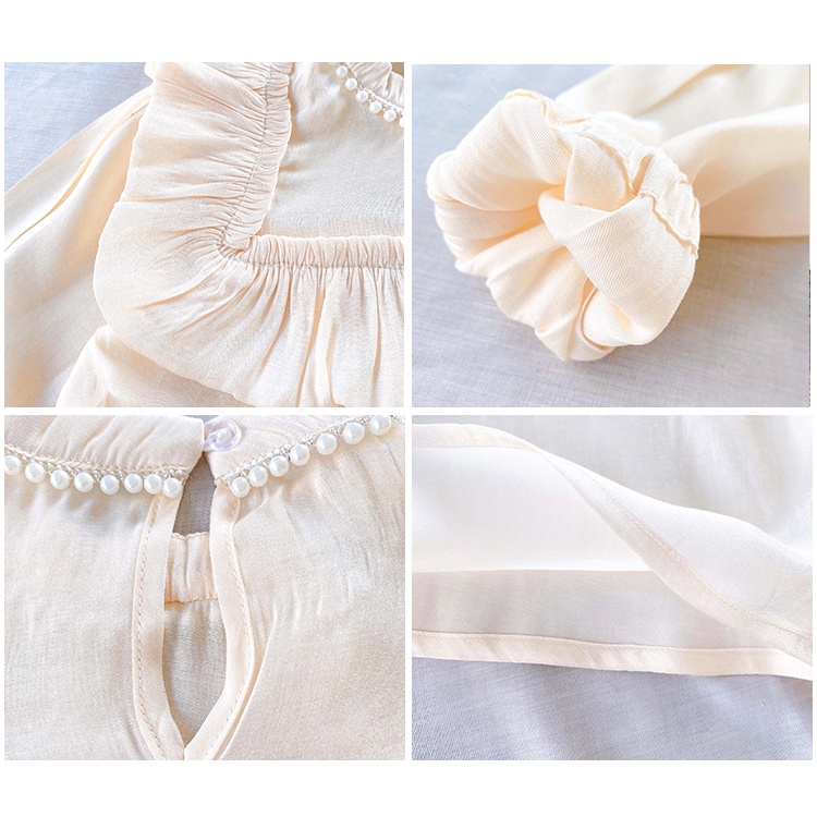 Áo Sơ Mi chiffon Cổ Cao Tay Phồng Phong Cách Hàn Quốc Cho Bé Gái Quần Áo Trẻ Em