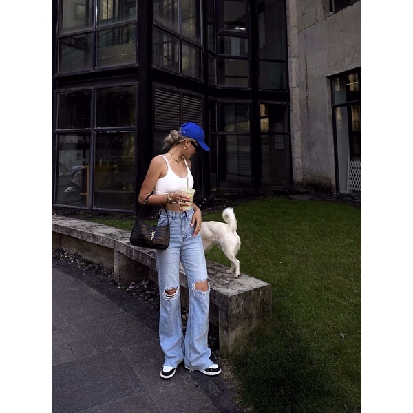 - QUẦN JEANS XANH RÁCH GỐI - STREET STYLE