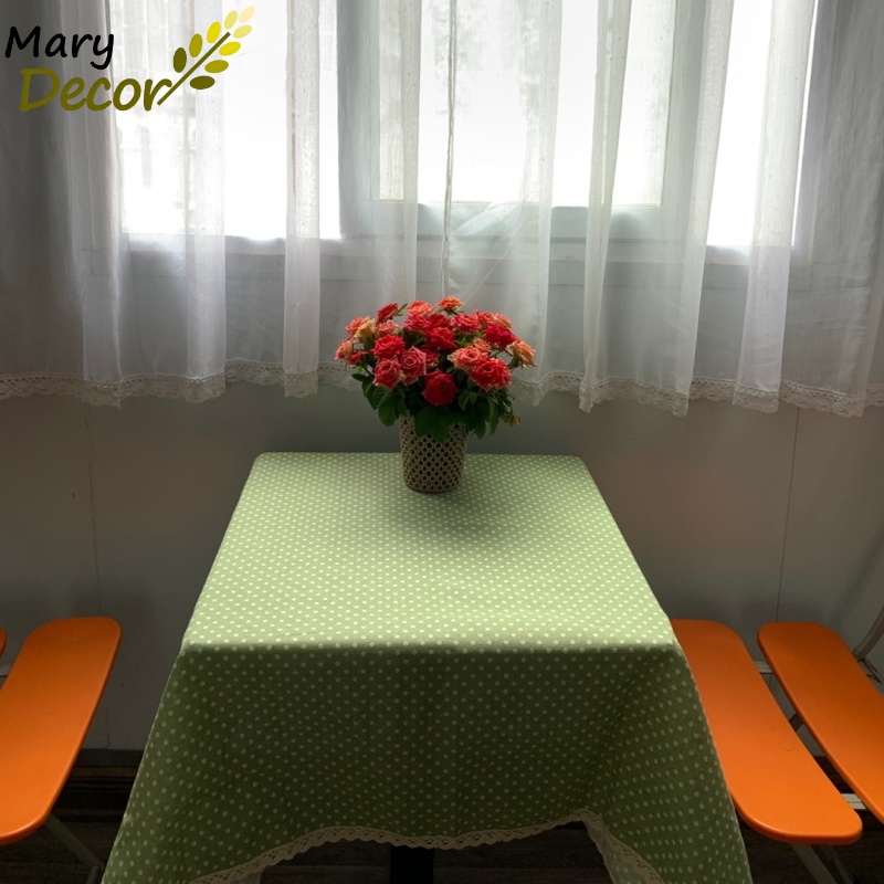 Khăn trải bàn gỗ decor Quà tặng, trang trí nhà cửa nhiều mẫu mã cực đẹp - họa tiết Chấm bi xanh lá - KB-C04