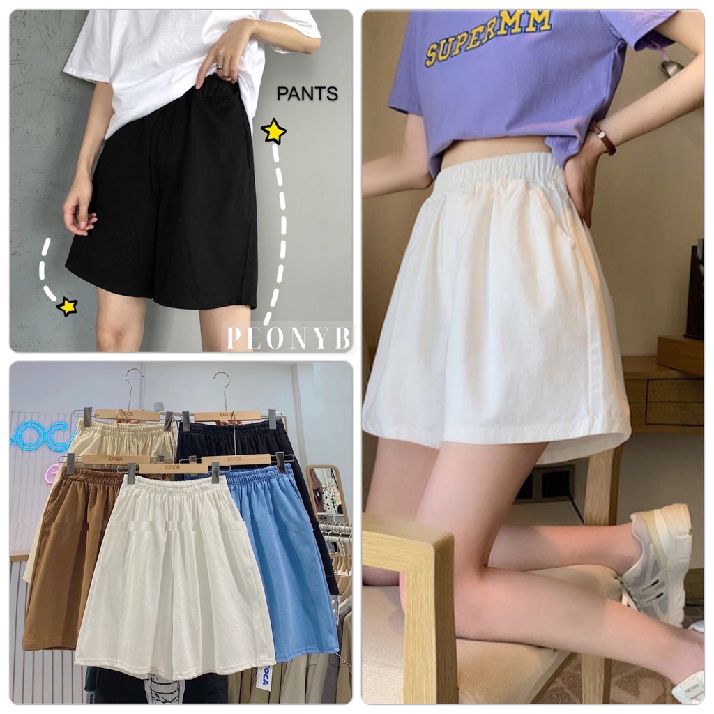Quần đùi trơn 5 màu PEONYB Unisex  🌸 Short thun ống rộng, sooc ngủ mặc ở nhà kiểu dáng basic Ulzzang 🌸