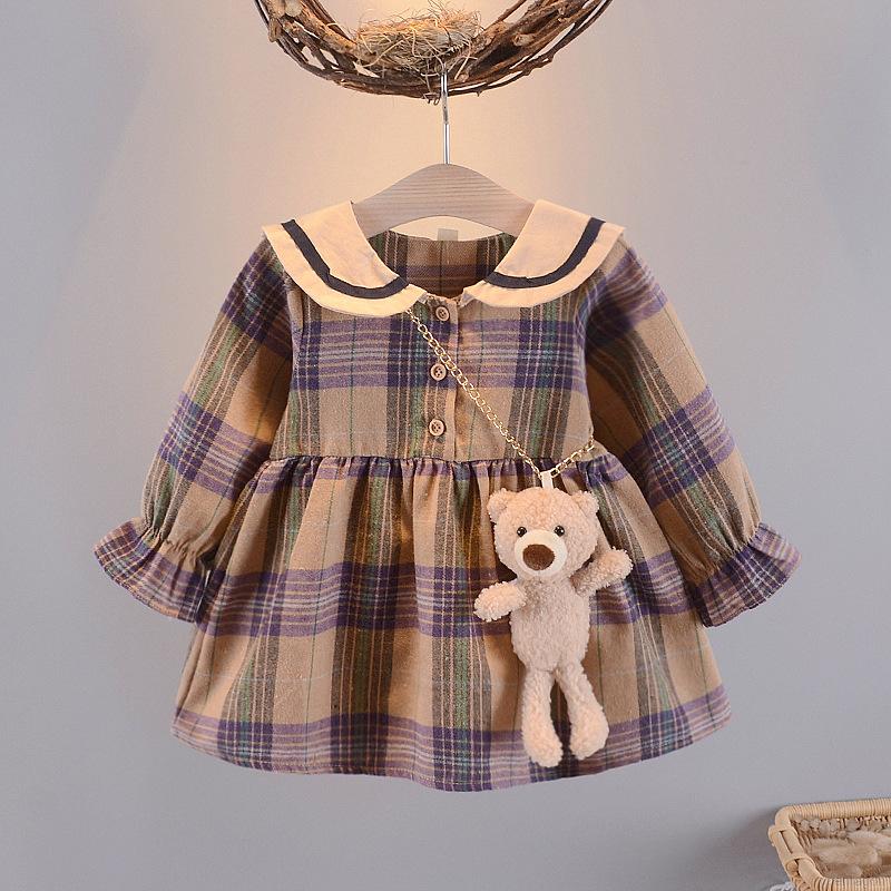 Đầm Ca Rô Dài Tay Cổ Thủy Thủ Xinh Xắn Dành Cho Bé Gái