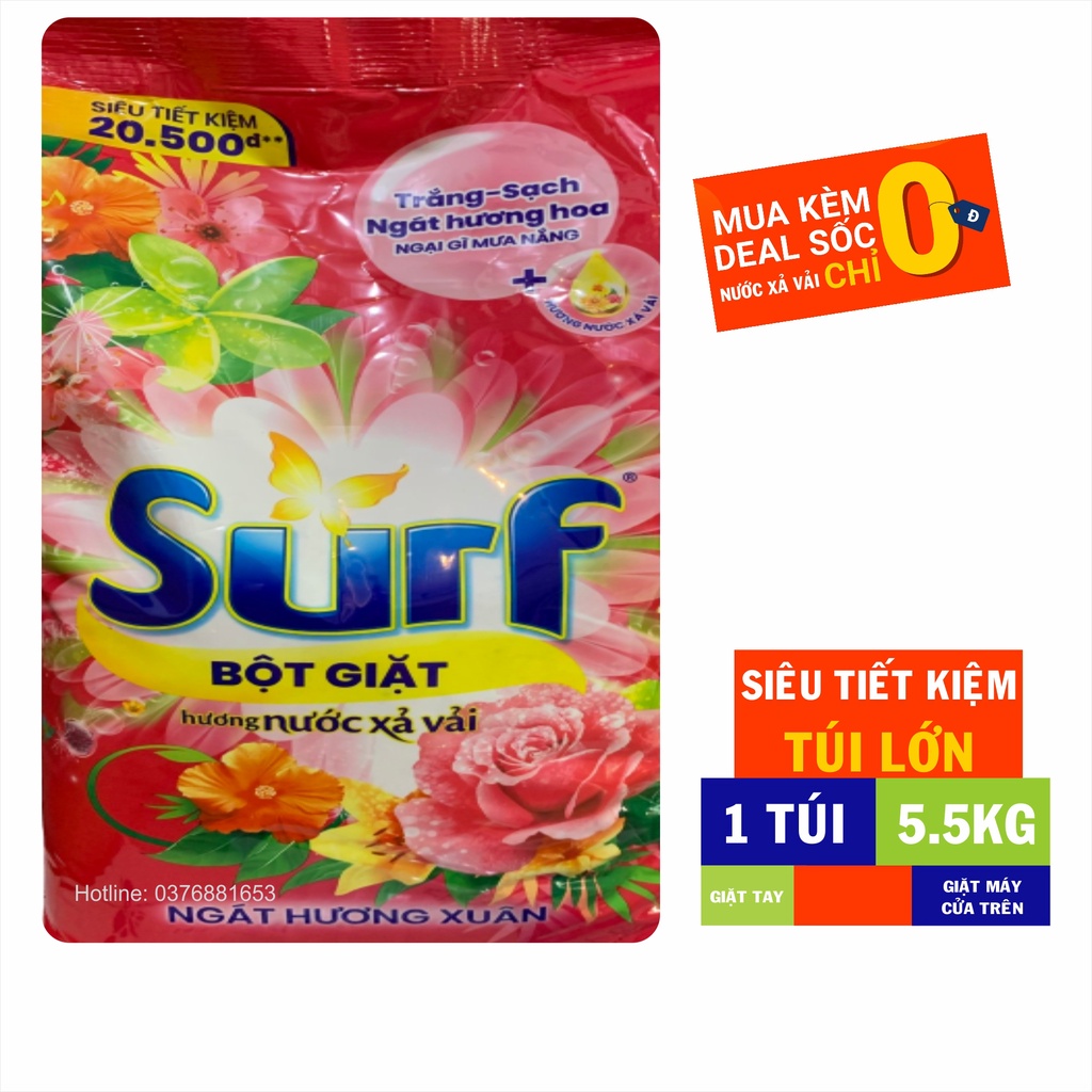 Bột giặt SURF túi 5.5kg hương nước xả vải Ngát Hương Xuân