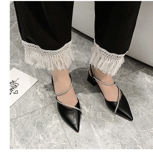 Giày cao gót nữ 5p bít mũi xoàn mảnh chéo chân