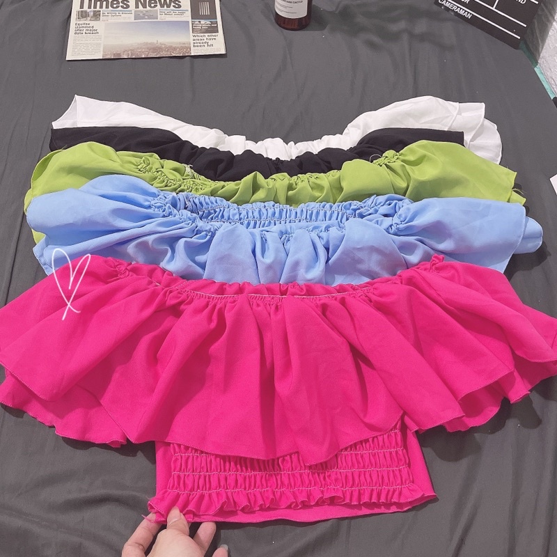 ÁO BẸT VAI CROPTOP NHÚN SAU CỰC XINH A100
