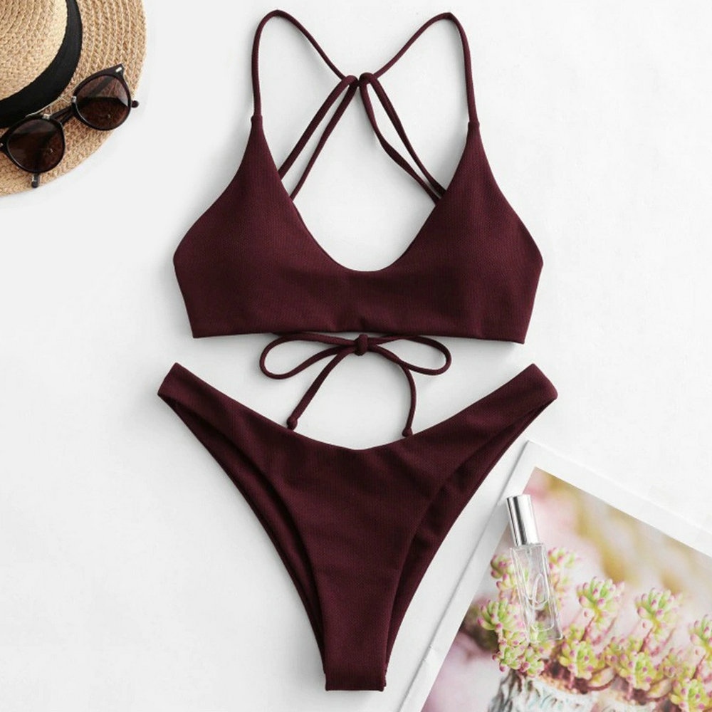 Bikini trơn nhiều màu tùy chọn thiết kế hở lưng gợi cảm cho nữ