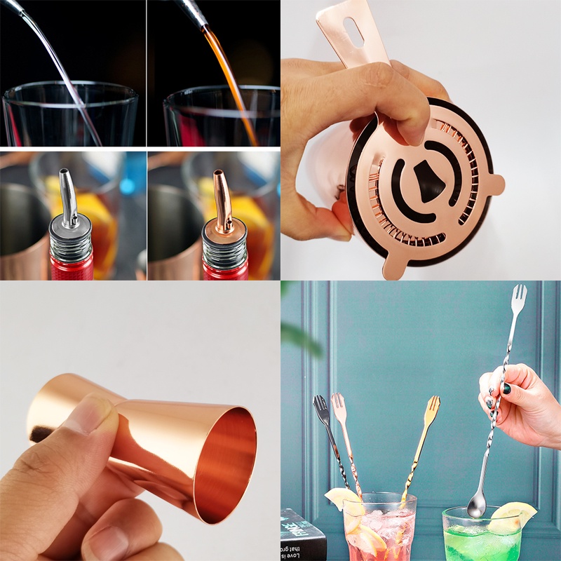 Set 3-14 Bình Lắc Cocktail Màu Vàng Hồng / Đen / Bạc / Vàng Bằng Inox 800 / 600ml 550ml Dành Cho Bartender