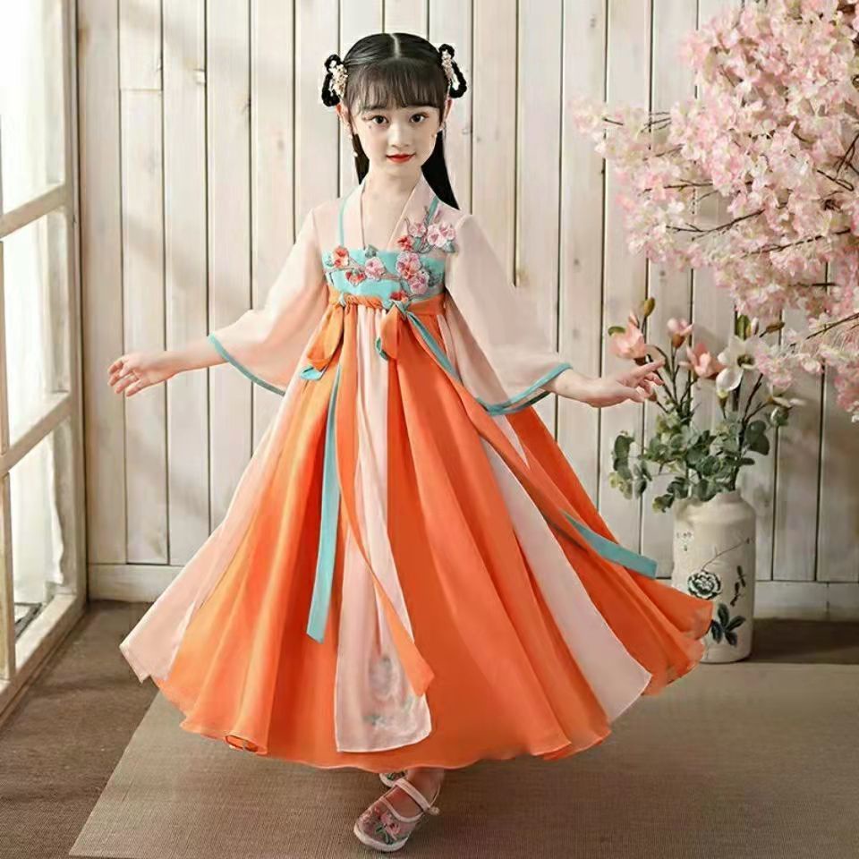 Đầm Hán Phục Tay Ngắn Phong Cách Trung Hoa Cổ Điển Thời Trang Mùa Hè Xinh Xắn Cho Bé Gái