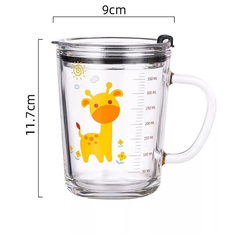 Ly thủy tinh chia vạch 400ml - Có nắp + ống hút