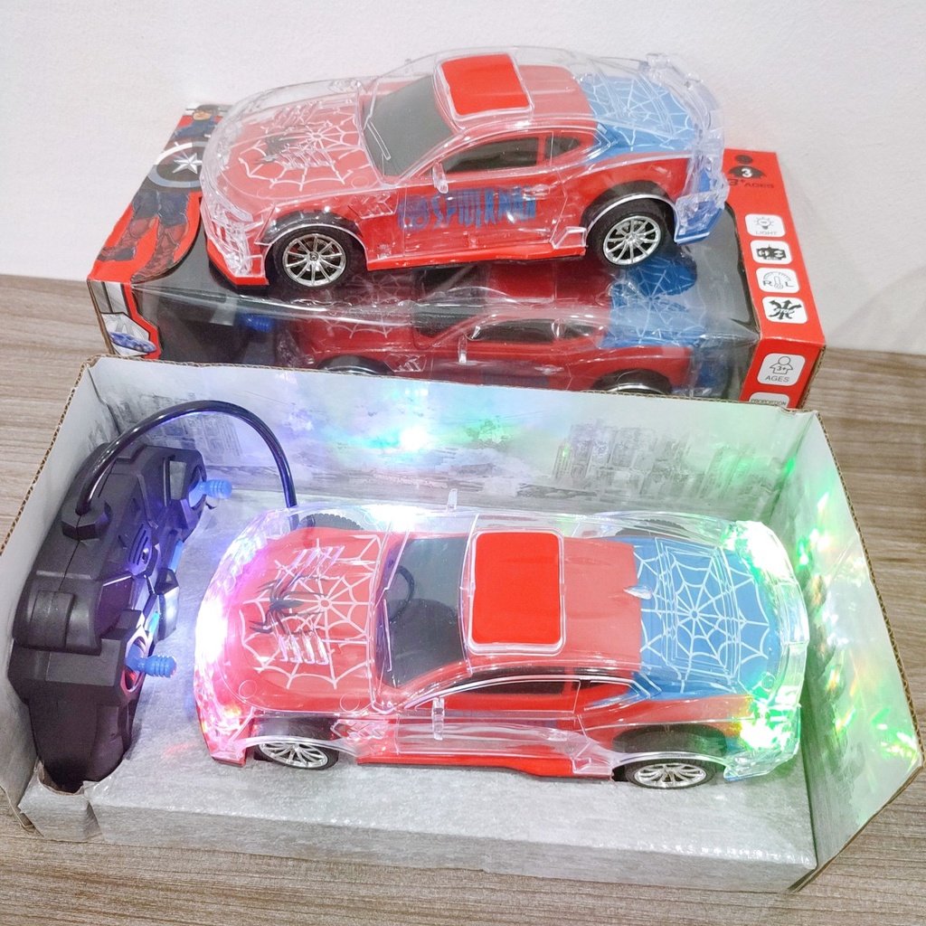 Đồ chơi xe ô tô điều khiển từ xa 4 chiều cho bé có đèn led mẫu người nhện Spiderman