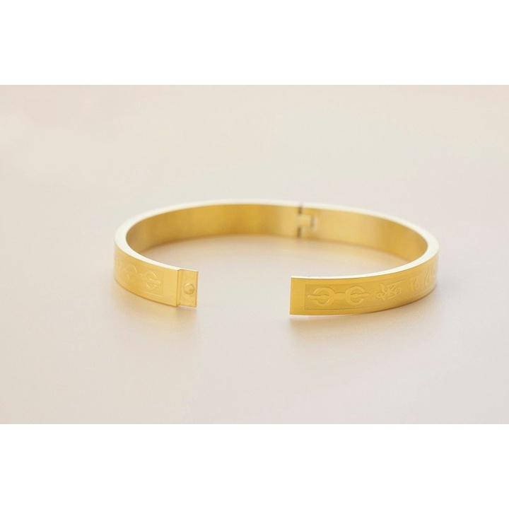 Vòng tay phong thủy Úm Ma Ni Bát Mê Hồng màu vàng hình tròn - Đeo tay vạn sự may