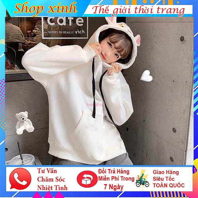 Áo hoodie nữ nỉ thời trang mùa đông freesize thêu mèo tai thỏ dưới 55kg cực Kute cho cô nàng năng động,cá tính. | BigBuy360 - bigbuy360.vn