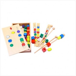 Giáo cụ Montessori xâu hạt gỗ 6 màu