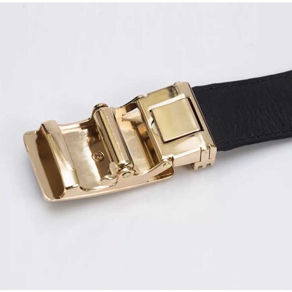 Thắt Lưng Nam Da Bò Thật Vân Cá Sấu Thời Trang Cao Cấp Khóa Tự Động Màu Đen