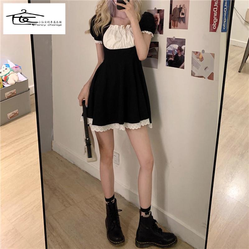 Đầm Cổ Vuông Màu Sắc Tương Phản Thời Trang Mùa Hè Dành Cho Nữ