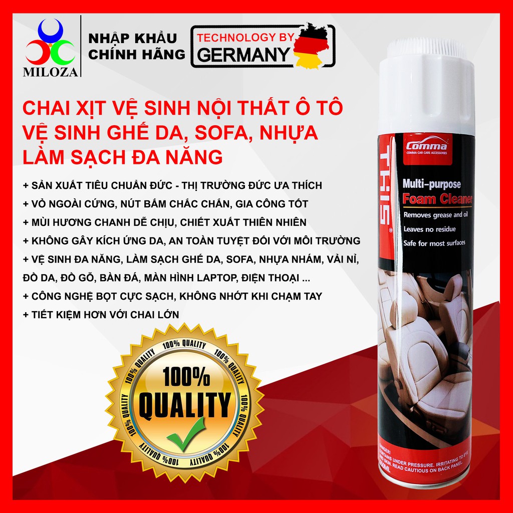 [DEAL SỐC] Chai Xịt Vệ Sinh Ghế Da, Nhựa Nhám, Nội Thất Ô tô - Sạch Tận Gốc Vết Bẩn - THIS FOAM CLEAN - MILOZA