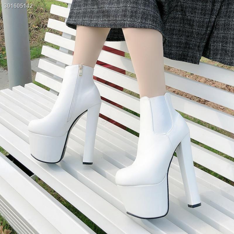 Giày bốt cao gót 17cm 18cm đế dày chống thấm nước màu trơn thời trang thu đông thiết kế mới cho nữ