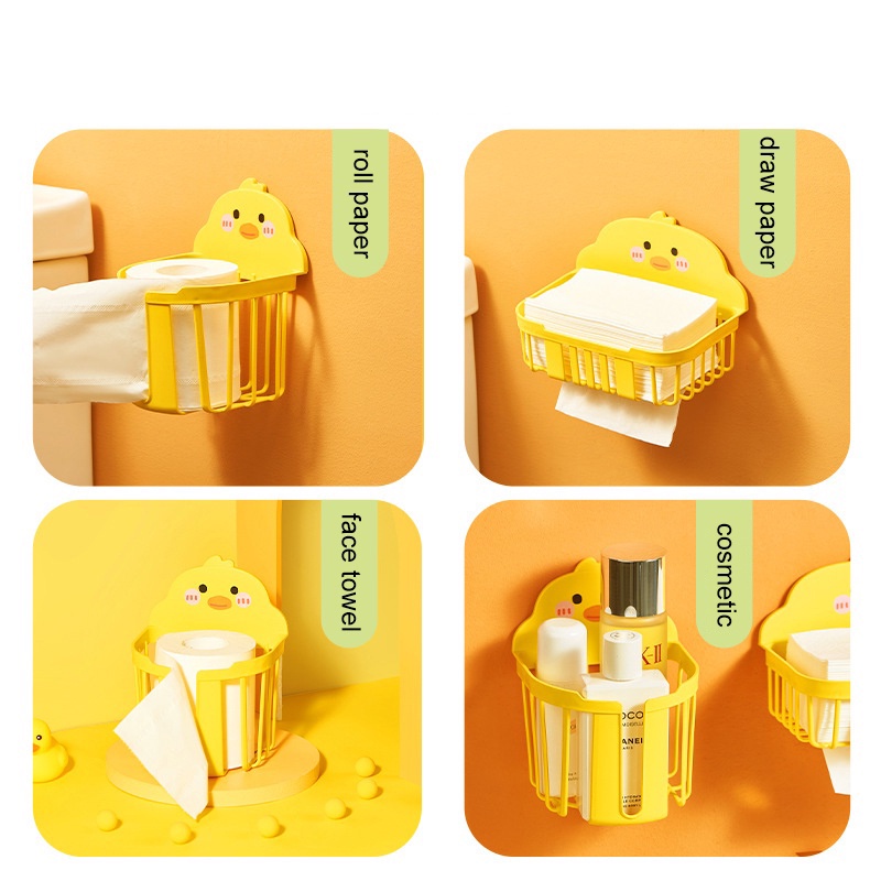 Khay Giỏ Đựng Đồ Phụ Kiện Nhà Tắm Hộp Khăn Giấy Treo Tường Con Vịt Vàng
