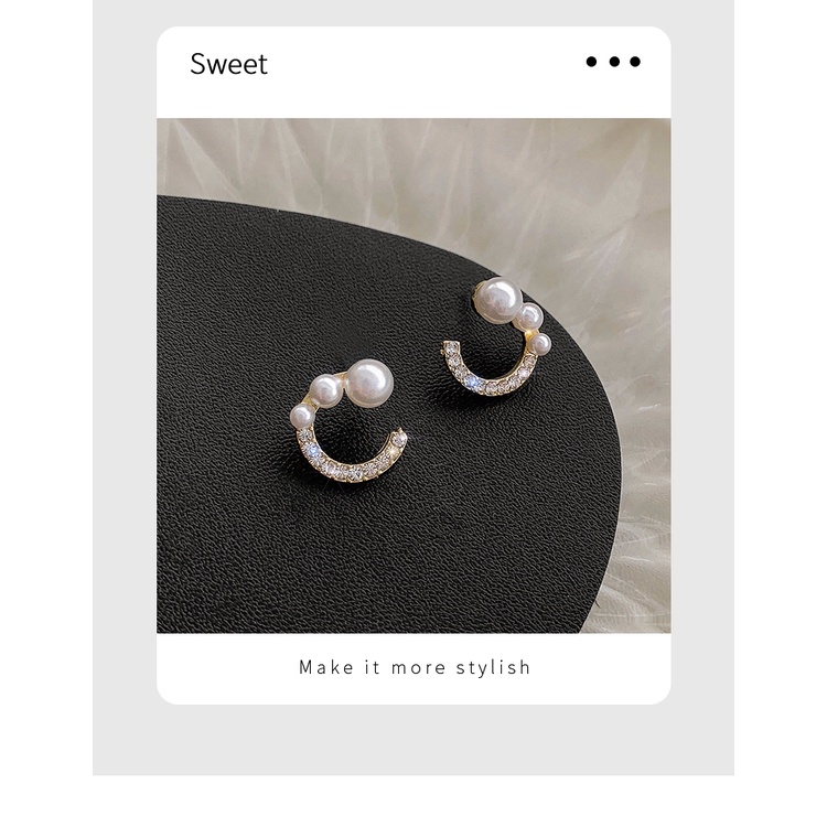 Khuyên tai đính đá và hạt ngọc trai nhân tạo phong cách đơn giản thời trang
