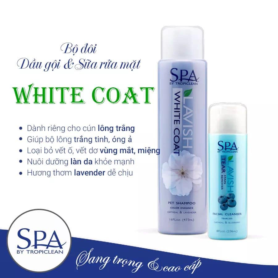 Sữa tắm cho chó mèo lông trắng SPA WHITECOAT Tropiclean 473ml