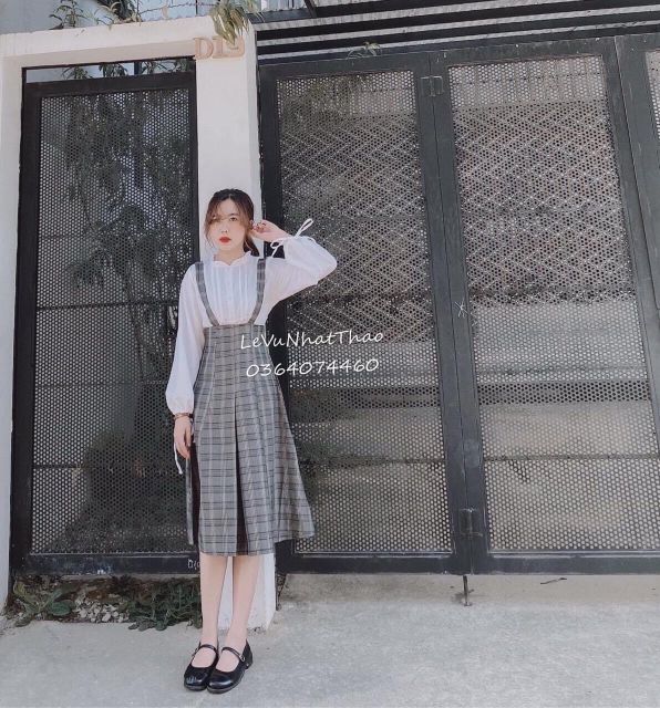 Sét yếm carô áo trắng tay nơ⚡CÓ HÌNH THẬT ⚡HÀNG SẴN SYQ684