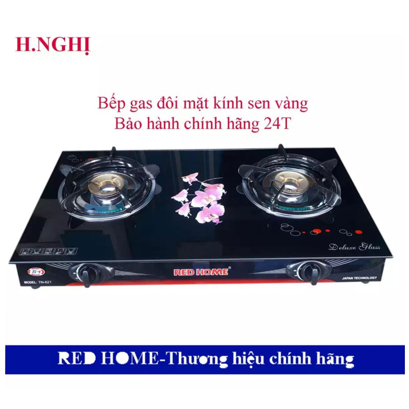 Bếp gas đôi mặt kính sen đồng TN- 621( Sen vàng )