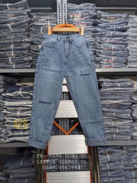 Quần slim baggy jeans rách gối hai nút sườn bên ver.3 form ulzzang kèm ảnh thật hàng sẵn